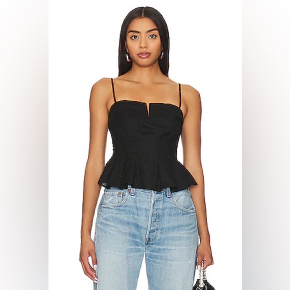 ASTR the Label Revolve Black Rhoda Sleeveless Smocked Pleated Hem Vacation Top